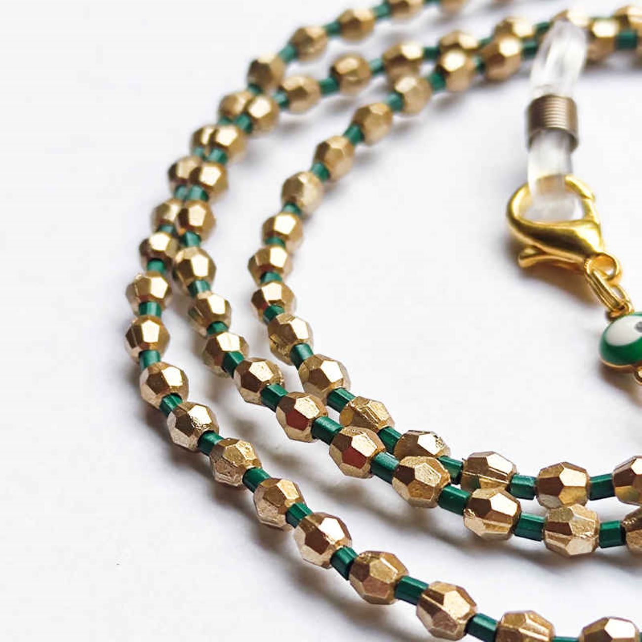 Brillenkette mit Perlen – Handgefertigt mit bösen Augen Kristallperlen