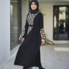 Schwarze Abaya für Frauen mit Floralem Design Modell Noura