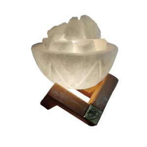 Persische Schüssel Salzlampe – Natürliche Steinsalzkristalle und Holzsockel
