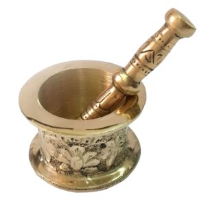Messingmörser & Stößel Set mit traditionellem Blumendesign