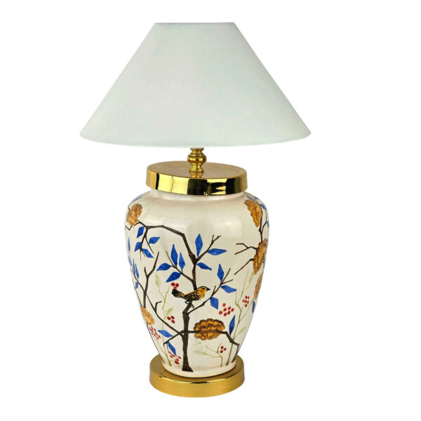 Keramik-Vase Tischlampe Handgefertigt im Orientalischen Stil mit Vögeln & Blumen Design