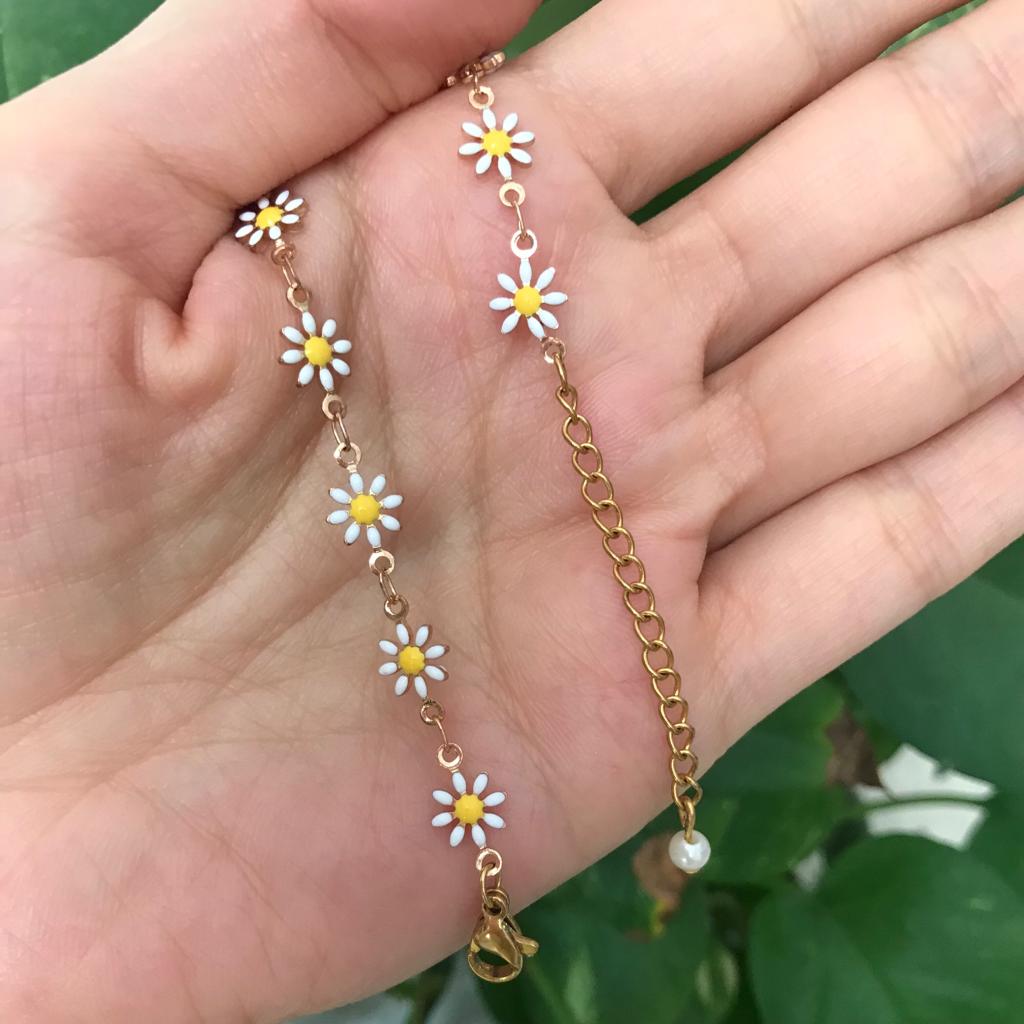 Ketten-Fußkette mit Weißer Sonnenblumen-Design