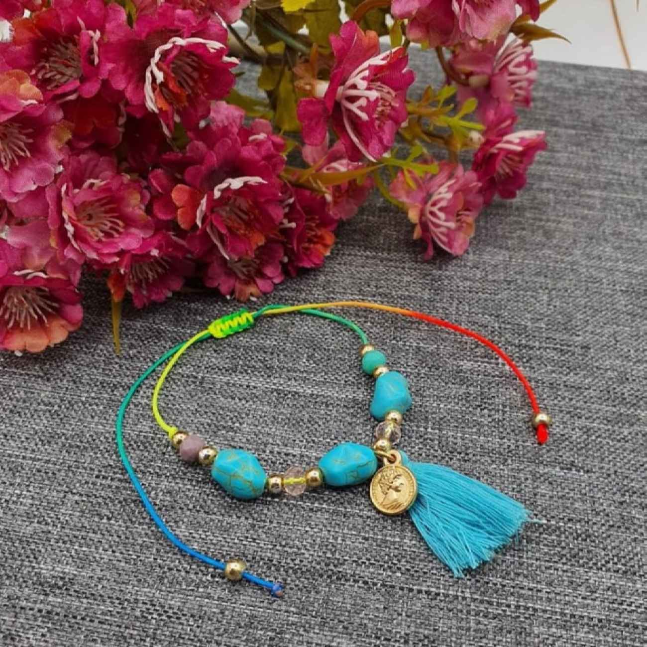 Baumwoll-Fußkette für Frauen mit Edelstein Modell Blume