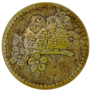 Dekoratives Messingtablett, handgraviert im Ghalamzani-Stil, rund mit Vogel- und Blumendesign
