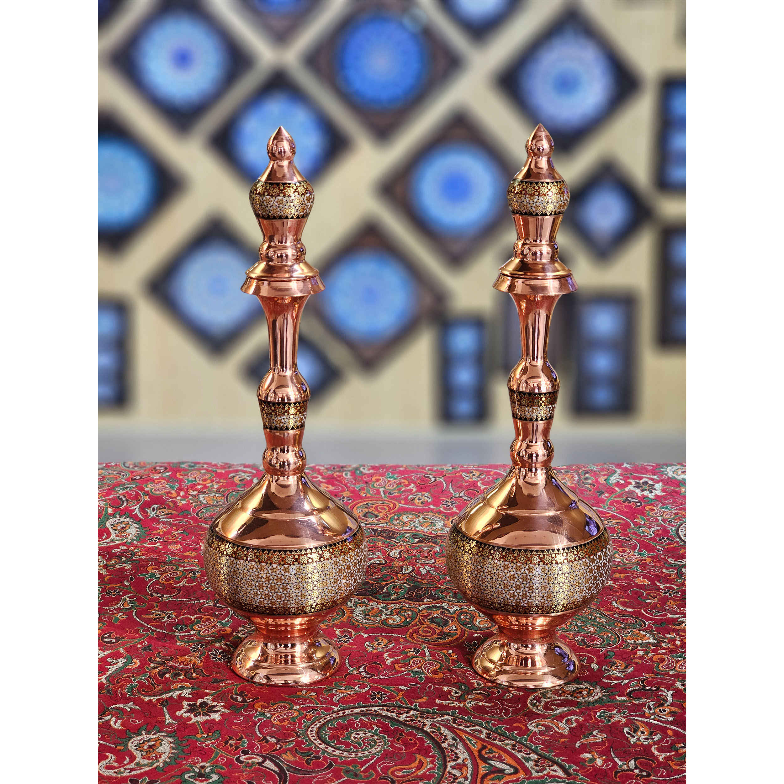 Dekorative Kupferflasche mit persischer Minakari Emaille, Handgefertigt