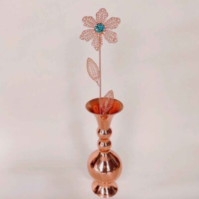 Dekorative Kupferblume mit Türkiseinlage – Künstlerisches Florales Design für Zuhause