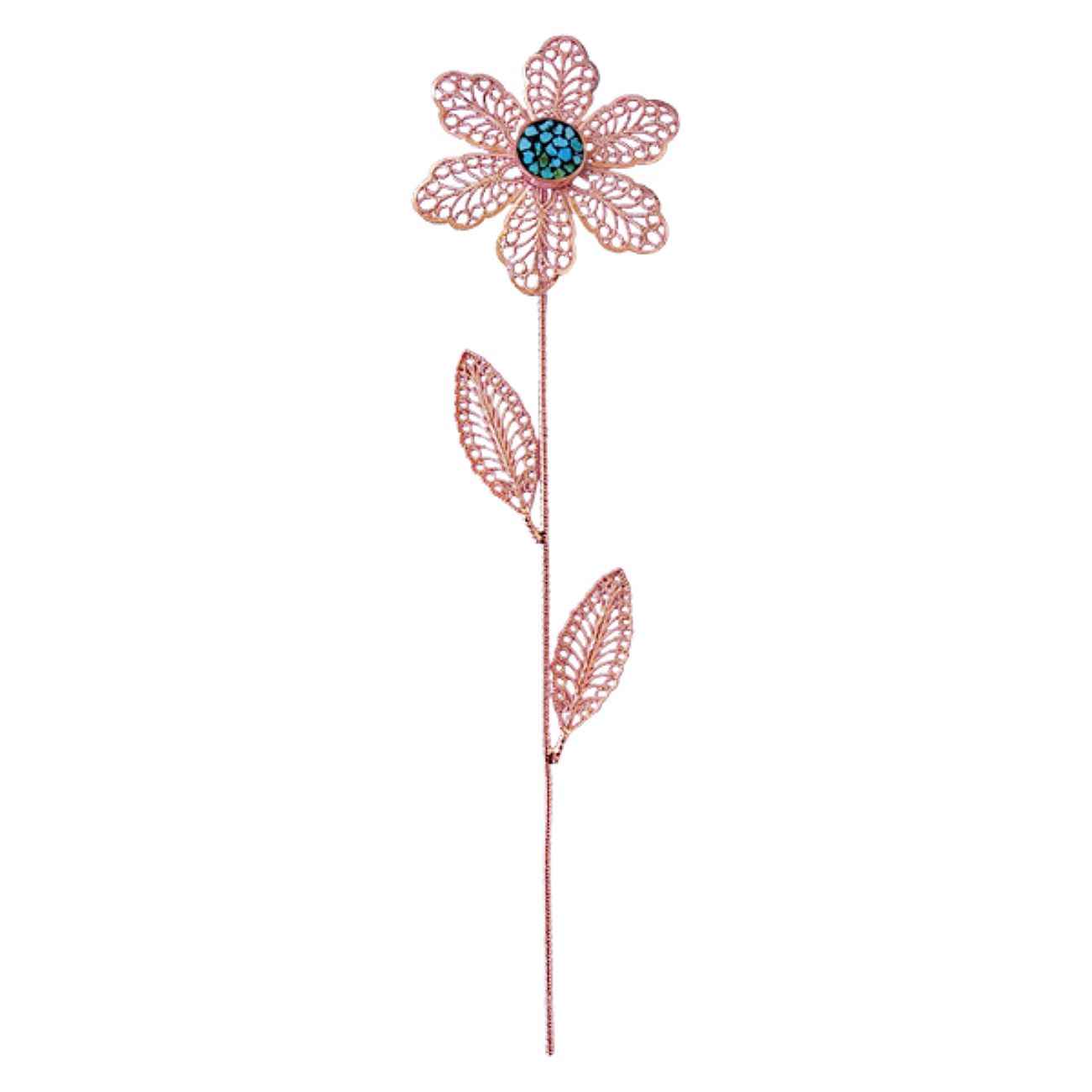 Dekorative Kupferblume mit Türkiseinlage – Künstlerisches Florales Design für Zuhause