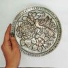 Persischer dekorativer Kupferteller graviert mit Vogel- und Blumenmotiven