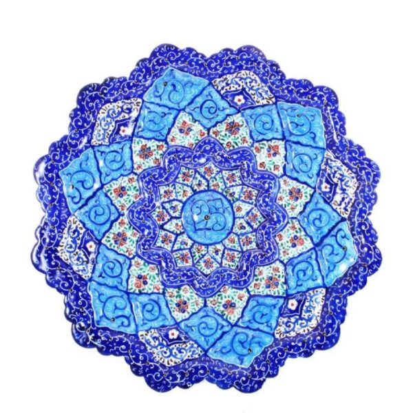 Dekorativer Kupferteller mit persischer Minakari Emaille handgemalt