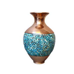 Handgefertigte Persische Vase aus Kupfer mit Einlegearbeit in Türkis, Eleganz