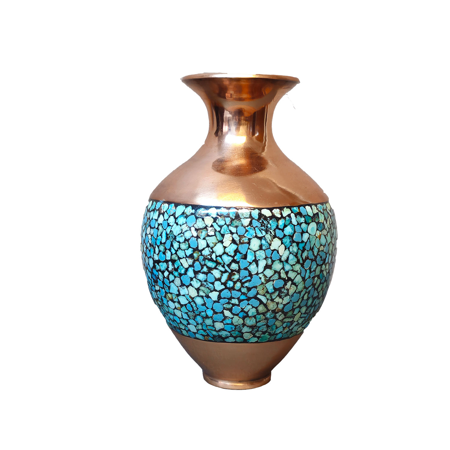 Handgefertigte Persische Vase aus Kupfer mit Einlegearbeit in Türkis, Eleganz