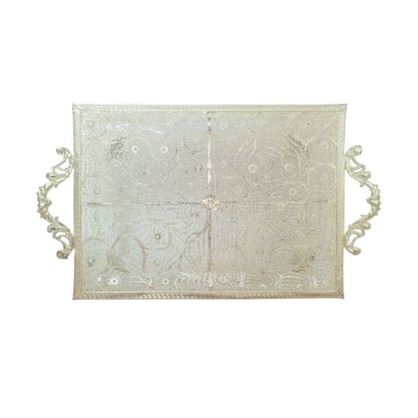 Dekoratives Filigran-Kupfertablett, silberbeschichtet im kunstvollen Stil, handgefertigt