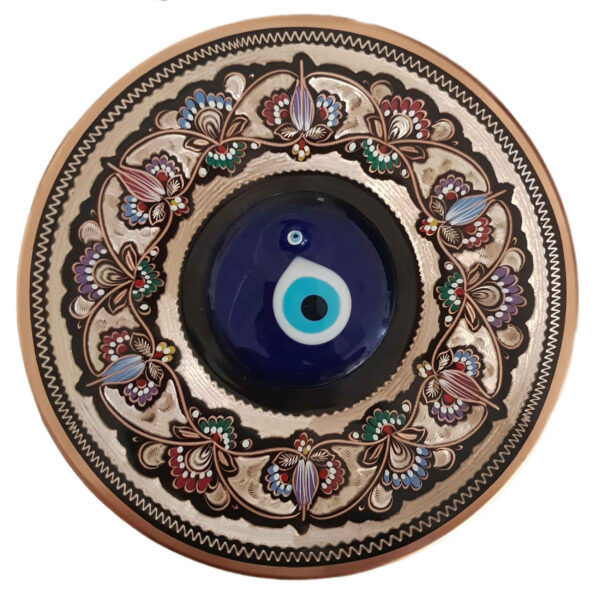 Dekorativer Kupferteller handgemalt mit persischer Minakari Emaille-Technik
