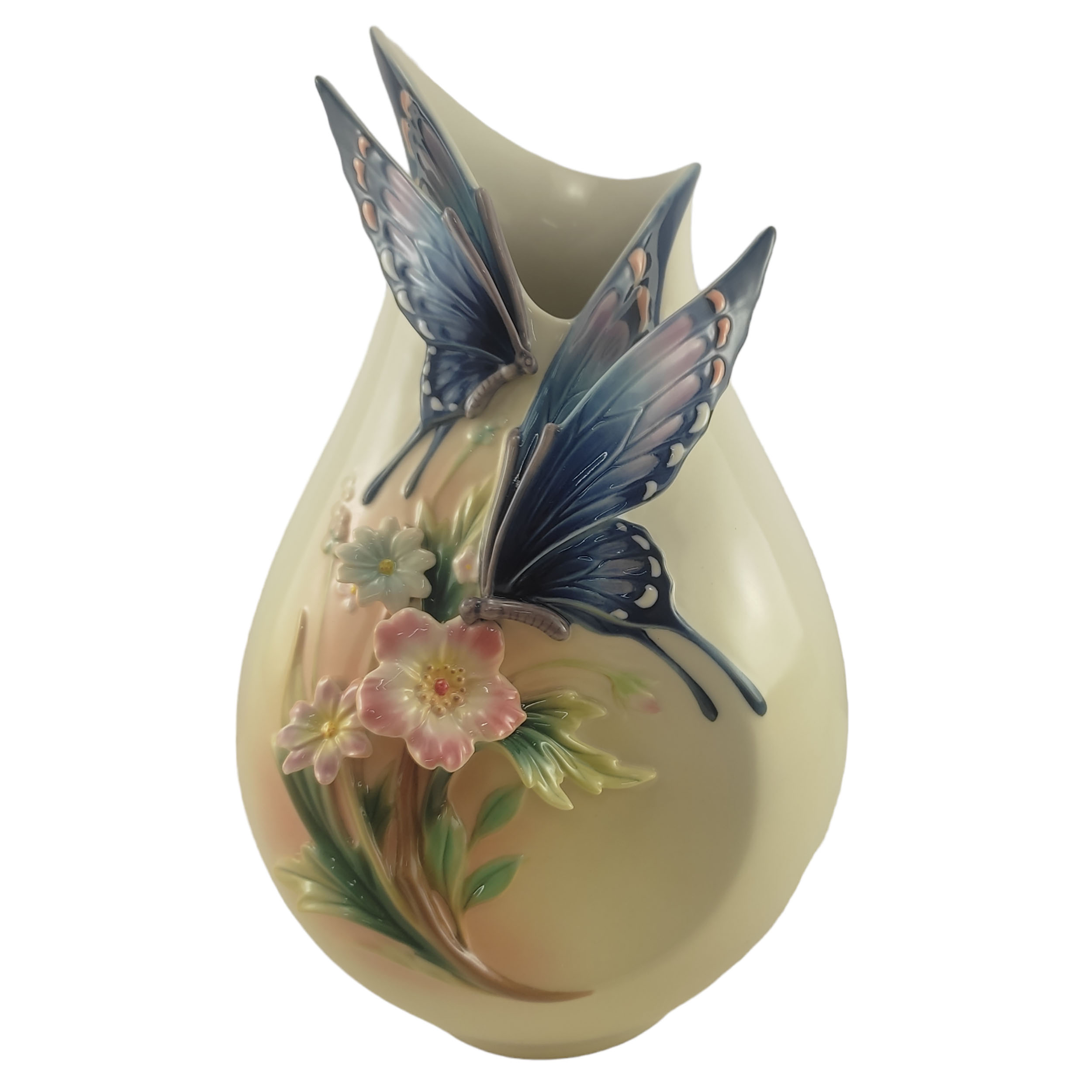 Dekorative Porzellanvasen mit Schmetterlings- und Blumendesign