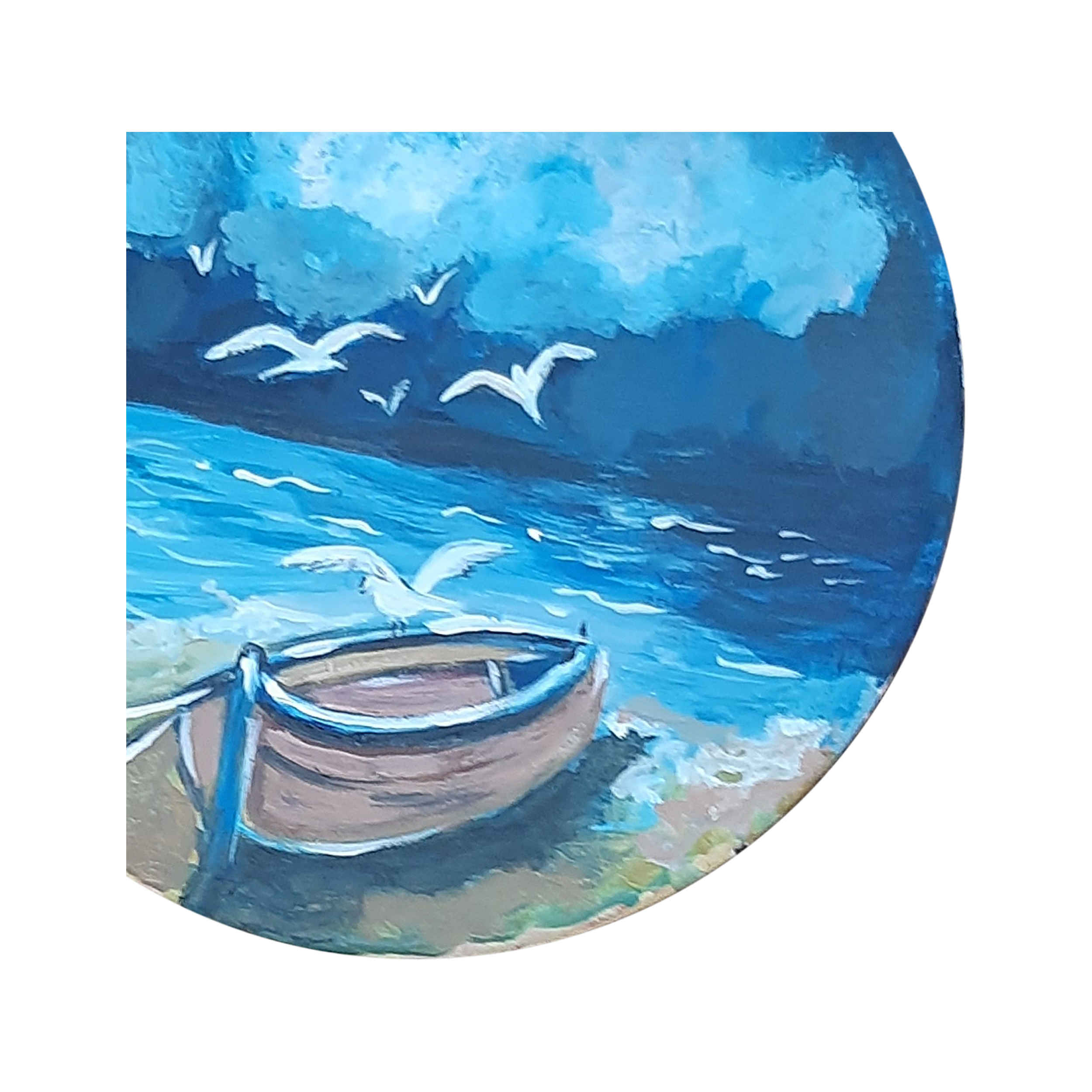 Dekorativer Keramikteller handgemalt mit Boot am Strand Design