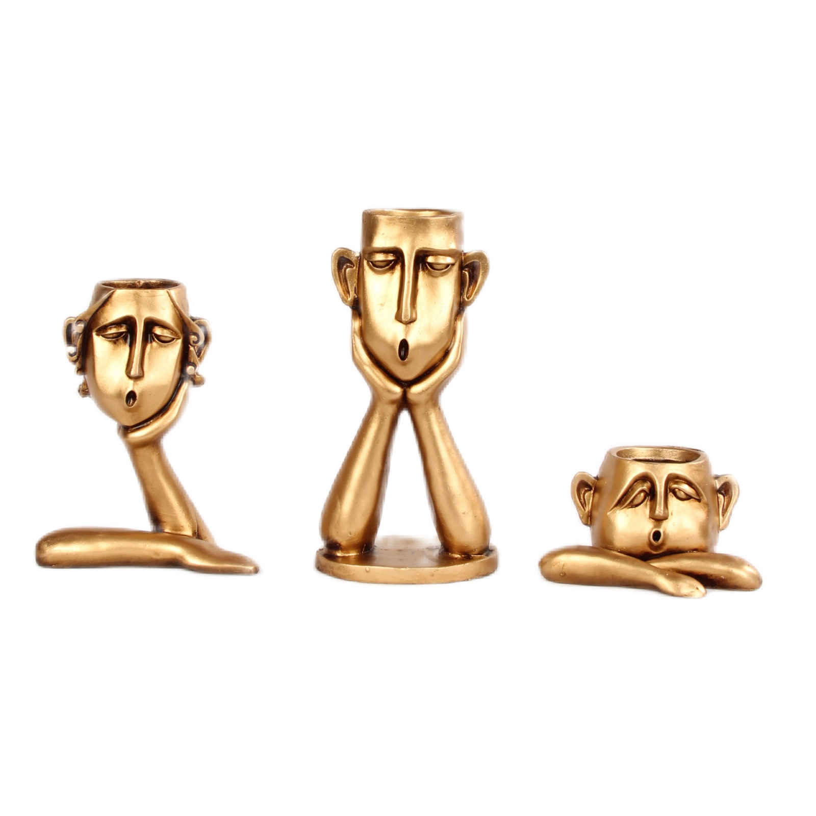 Dekorative Skulptur-Vase mit menschlichem Gesicht, 3-teilig
