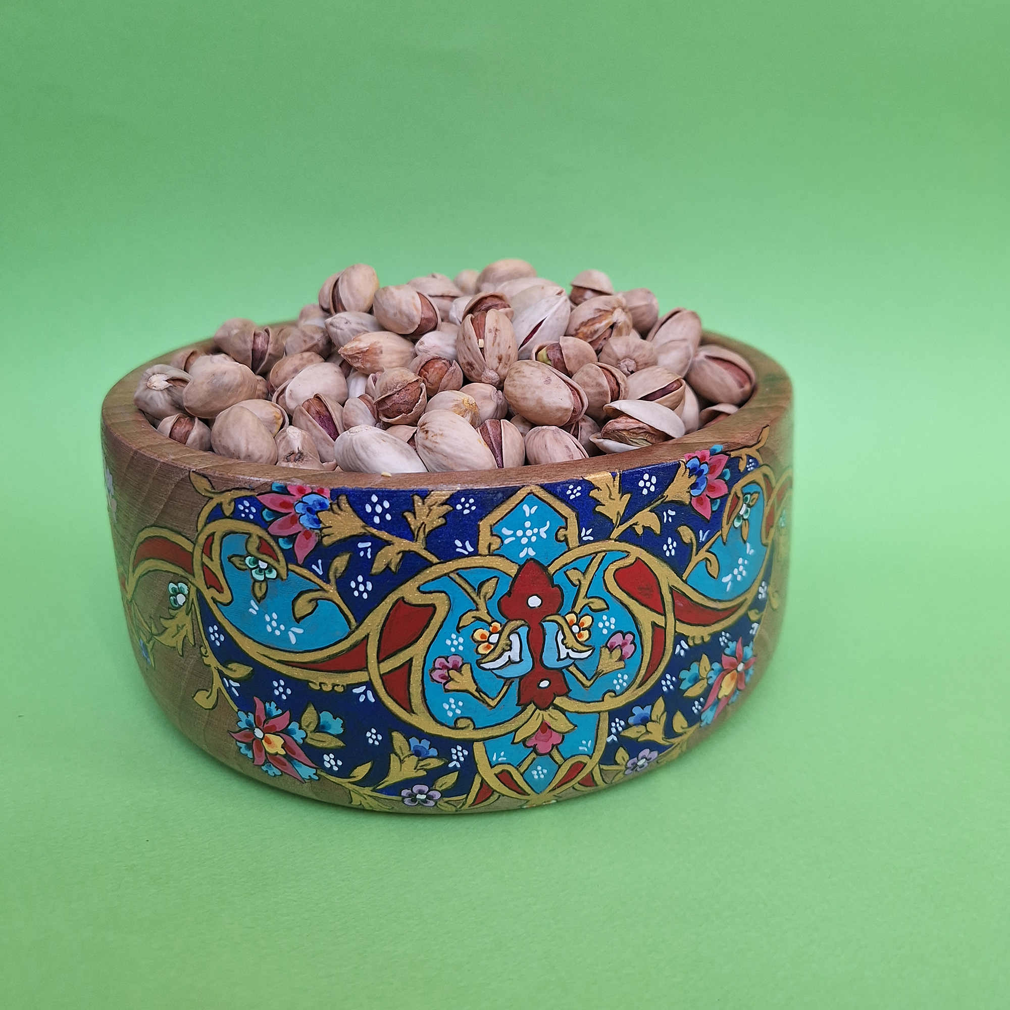 Dekorative Holz-Schale Künstlerisch mit Gedrucktem Persischem Blumenmuster