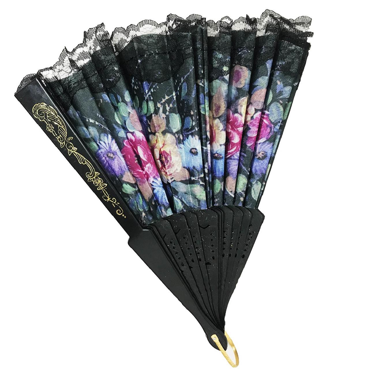 Schwarzer faltbarer und tragbarer Blumenfächer Modell Wind
