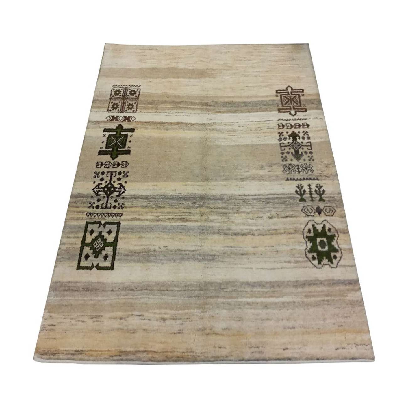 Echter persischer Gabbeh-Wollteppich handgewebt in Fars mit Rand grau