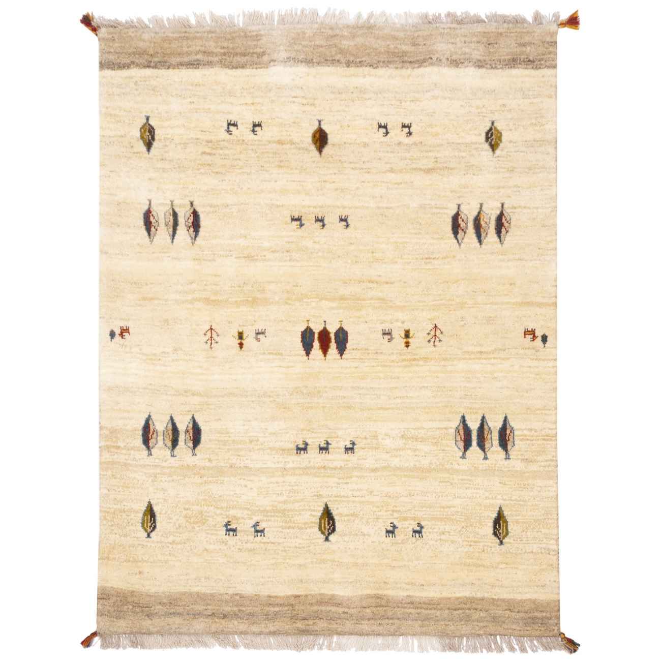 Original persischer Gabbeh-Wollteppich handgewebt in Fars mit Rand orange