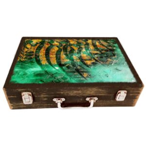Handgefertigte Holz-Geschenkbox mit persischem Kalligrafie-Design