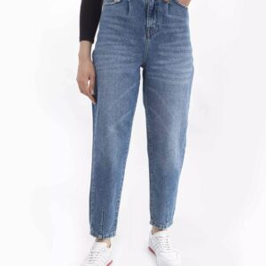 Hoch taillierte gerade blaue Jeans für Frauen mit Tasche