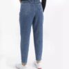 Hoch taillierte gerade blaue Jeans für Frauen mit Tasche