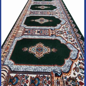 Islamischer Moscheeteppich mit Mihrab-Design – Baumwolle Grün, 5 Meter