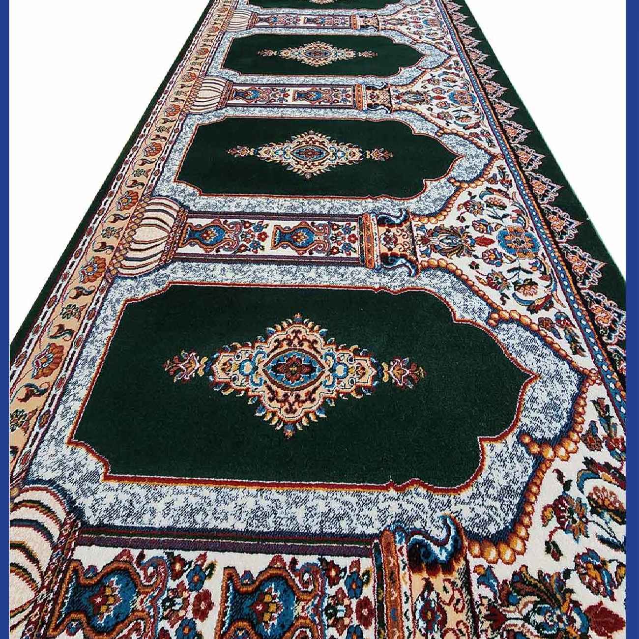 Islamischer Moscheeteppich mit Mihrab-Design – Baumwolle Grün, 5 Meter
