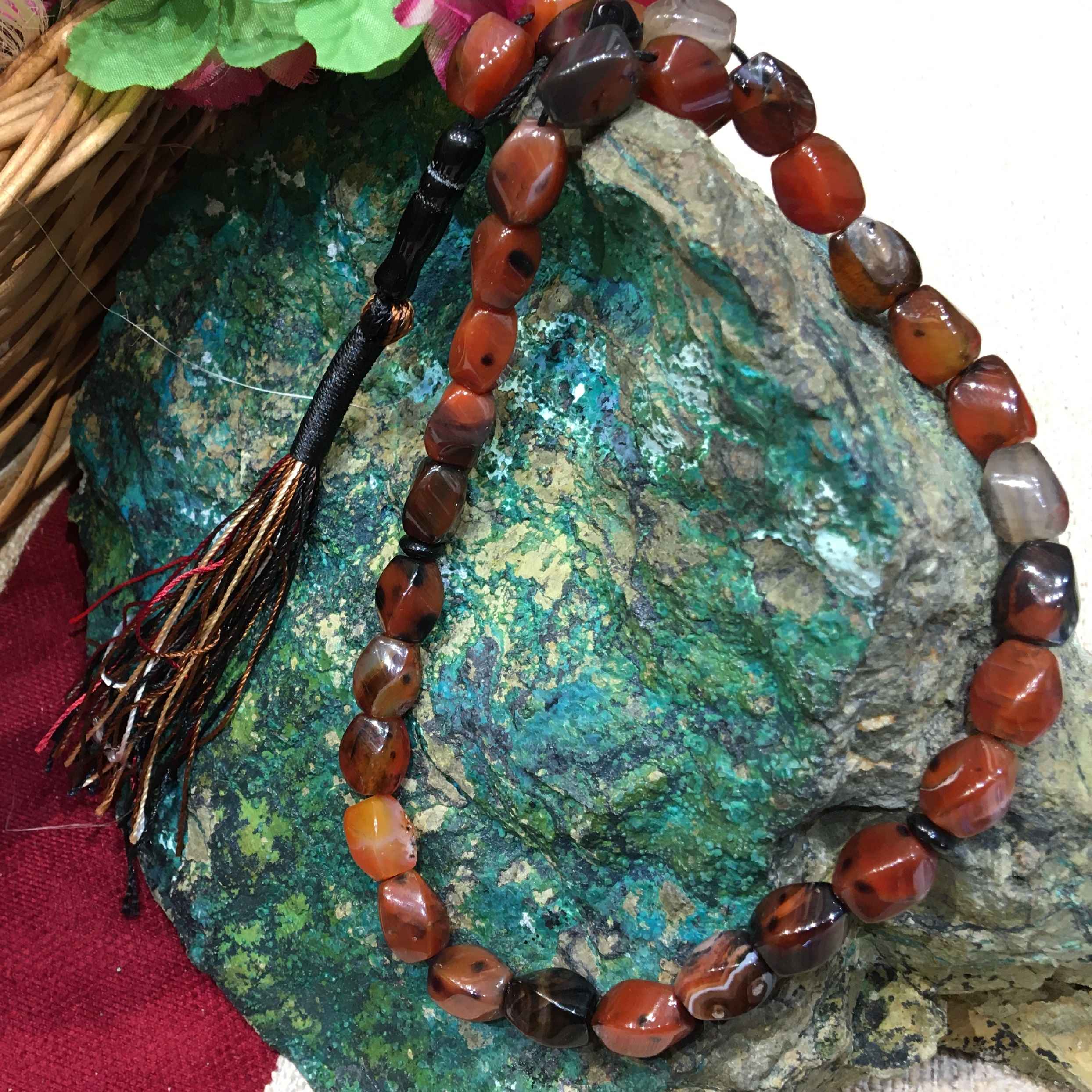 Islamischer Achat Rosenkranz mit 33 Gebetsperlen Tasbih gefertigt