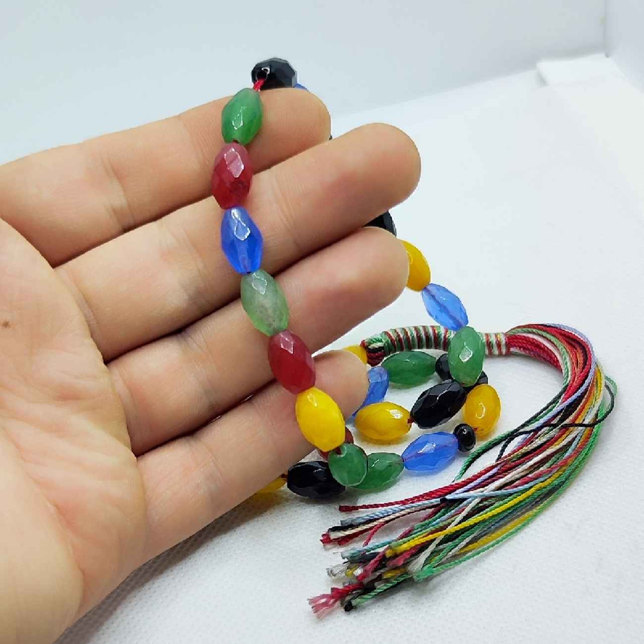 Islamischer Achat Rosenkranz mit 33 Gebetsperlen Tasbih bunt gefertigt