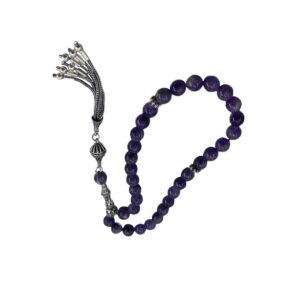 Islamischer Amethyst Rosenkranz mit 33 Gebetsperlen & Silber Tasbih gefertigt