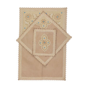 Islamische dünne Gebetsmatte aus Samt Sajadah Janamaz im traditionellen Eslimi-Design in Creme