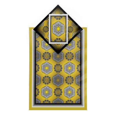 Islamische dünne Gebetsmatte aus Samt Sajadah im traditionellen Eslimi-Design in Gelb