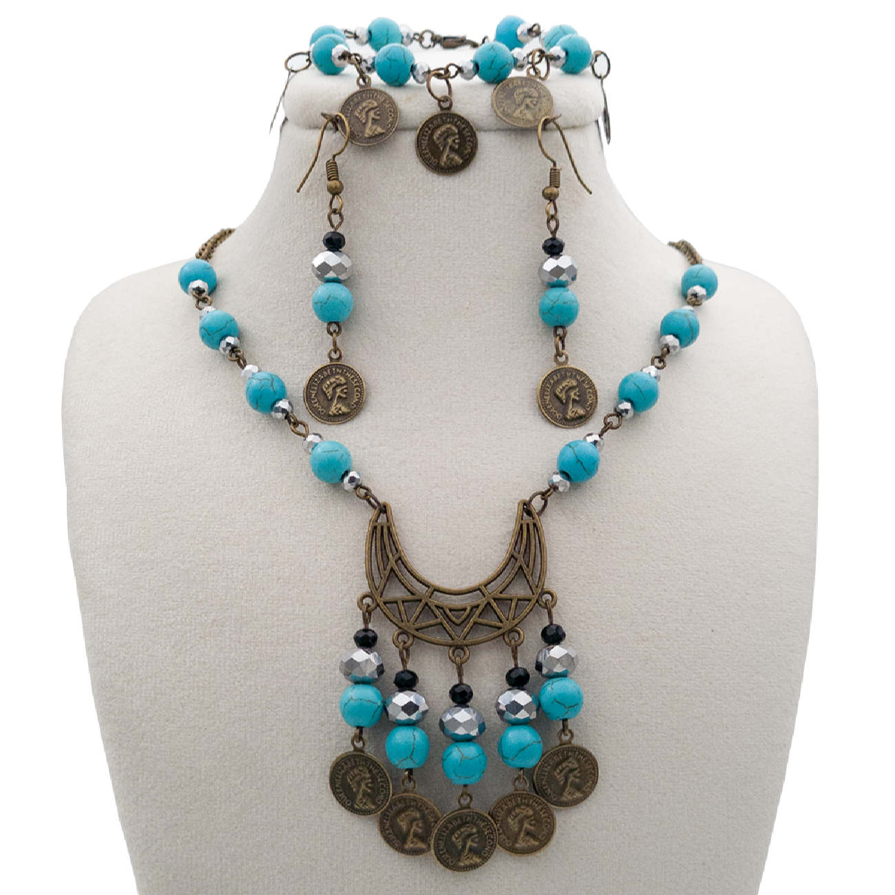 Schmuckset mit Türkisen und Münzen