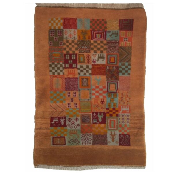 Original persischer Gabbeh-Wollteppich handgewebt in Fars mit Rand orange