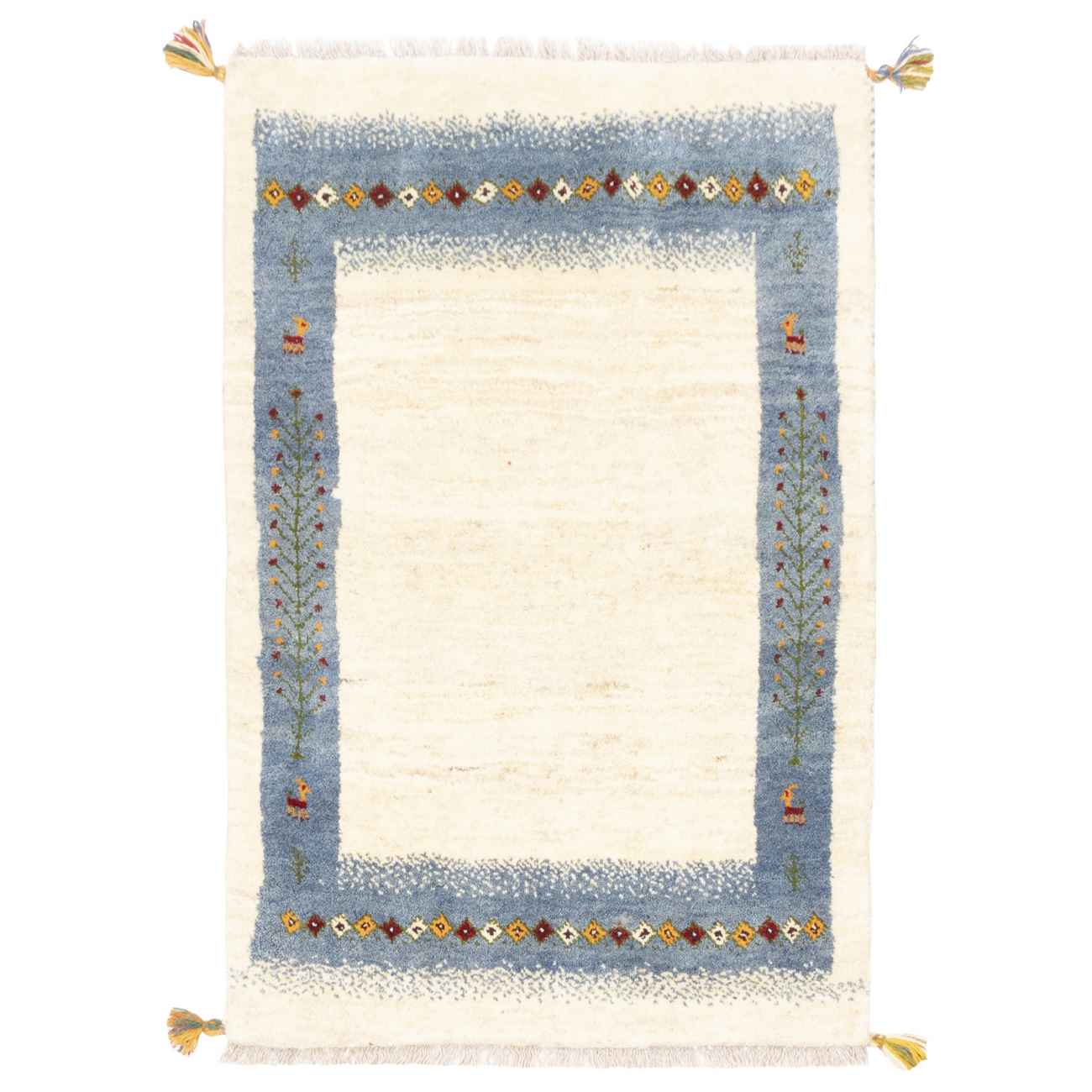Original persischer Gabbeh-Wollteppich handgewebt in Fars gelb floral