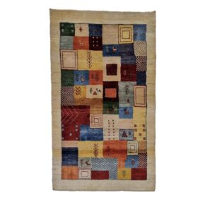 Persischer Gabbeh-Wollteppich handgewebt in Fars mit Rand blau
