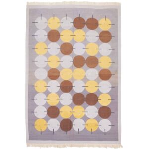 Persischer Woll Kelim Teppich traditionell handgewebt mit gestreift gelb