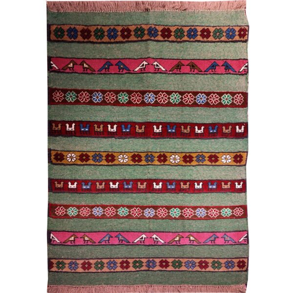 Persischer Woll Kelim Läufer Teppich handgewebt in Isfahan gestreift rot