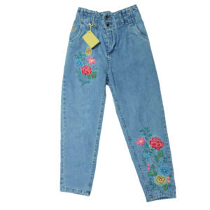 Mom Fit Jeans, bestickt mit floralen Designs für Frauen