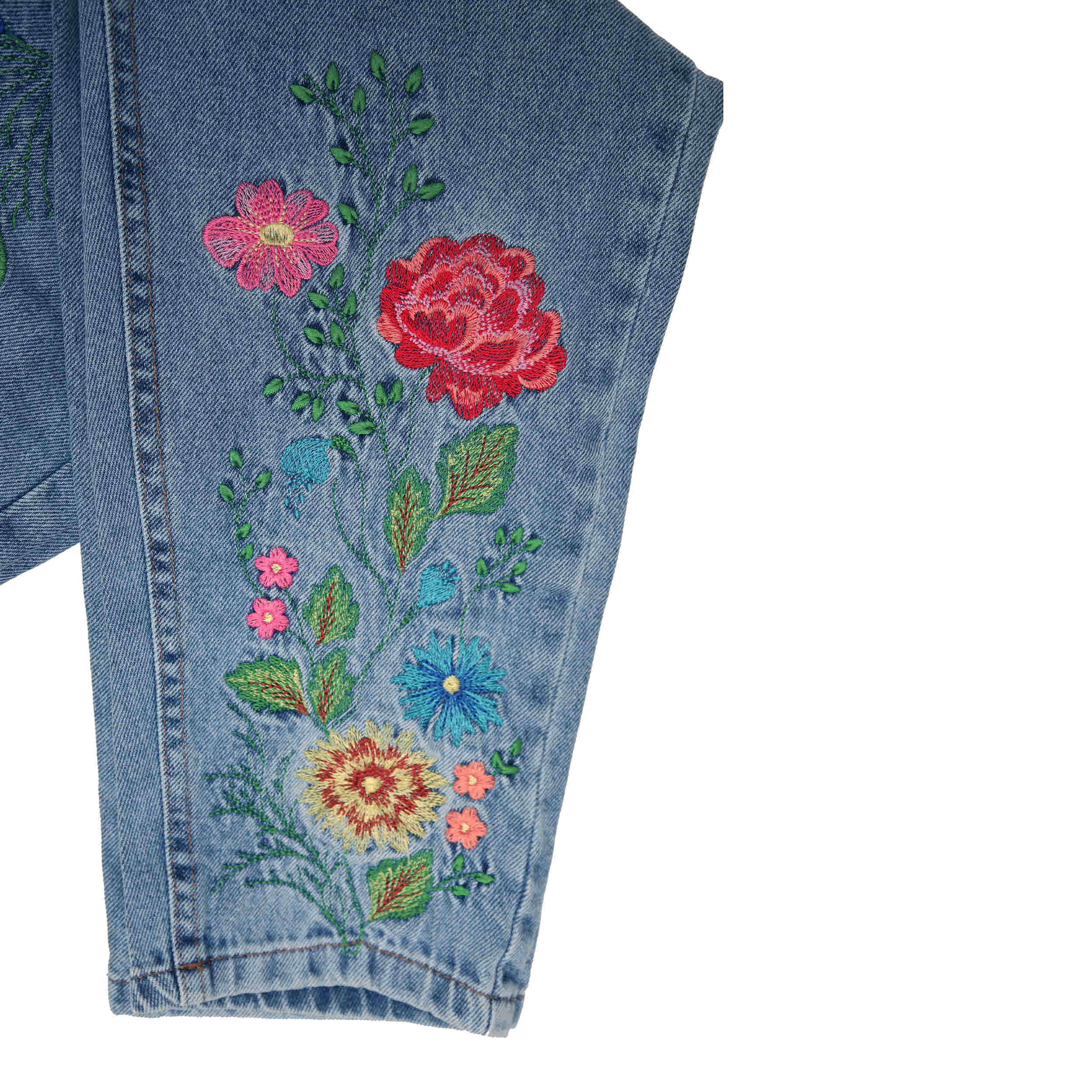 Mom Fit Jeans, bestickt mit floralen Designs für Frauen
