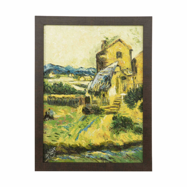 Original malerische Malerei - Öl auf Leinwand, Landschaft Modell Dorf