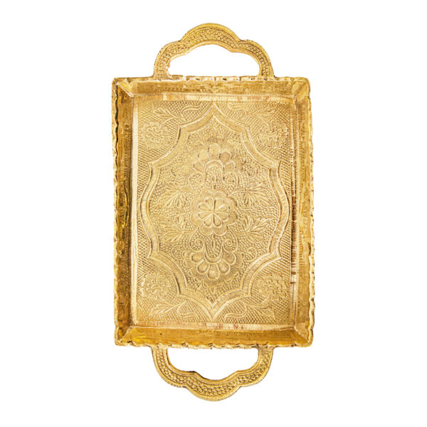 Persisches Messing-Serviertablett mit traditionellem Gravurdesign