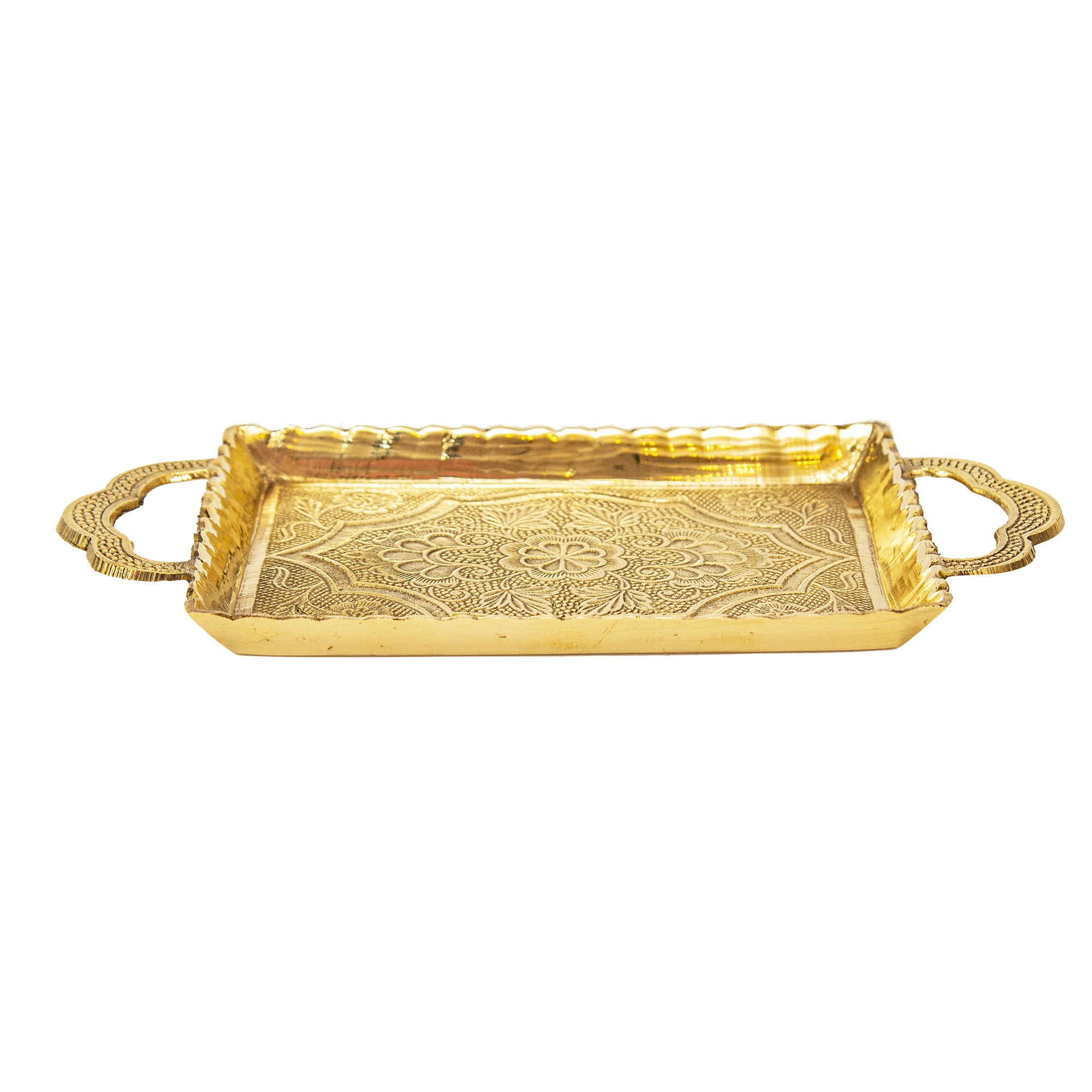 Persisches Messing-Serviertablett mit traditionellem Gravurdesign