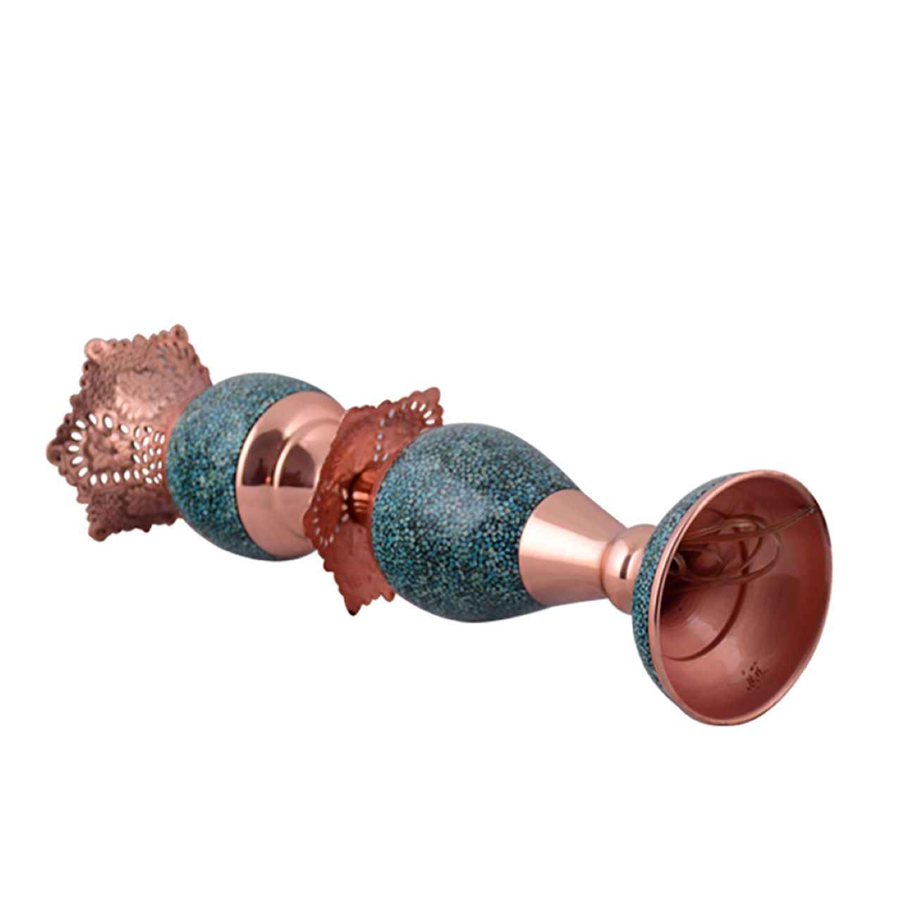 Handgefertigter persischer Kupfer-Kerzenständer – Türkis-Einlegewerk