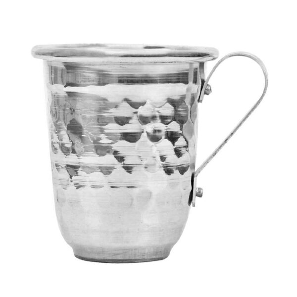 Persische Kupferbecher - Handgefertigt mit Henkel für kalte Getränke - Gehämmert Silberfarbe