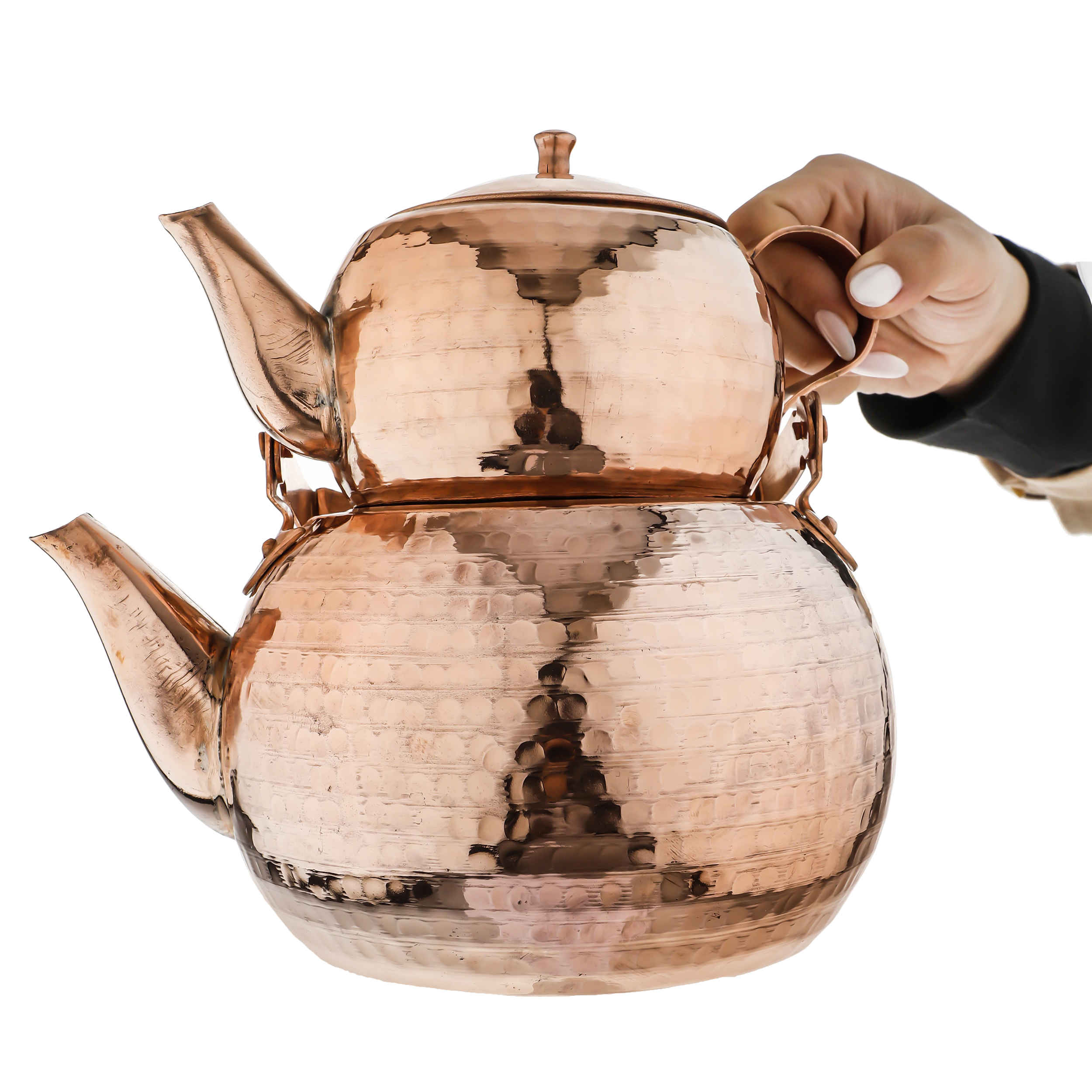 Persische Kupfer-Doppel-Teekanne robust und gehämmert Behdad