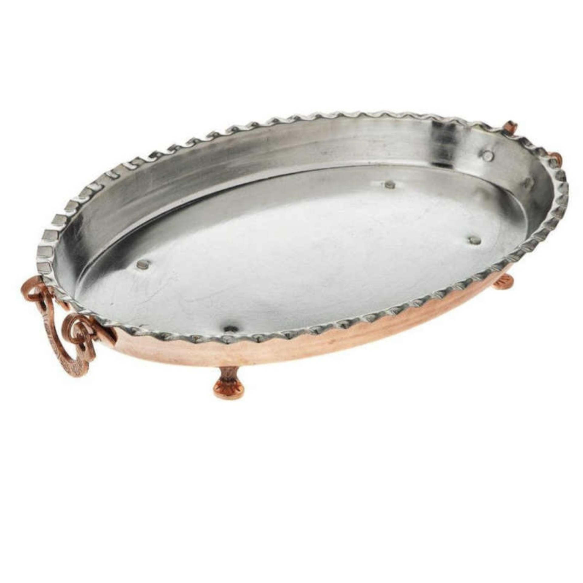 Persisches Kupfer Serviertablett Fußed Traditionell Hammered