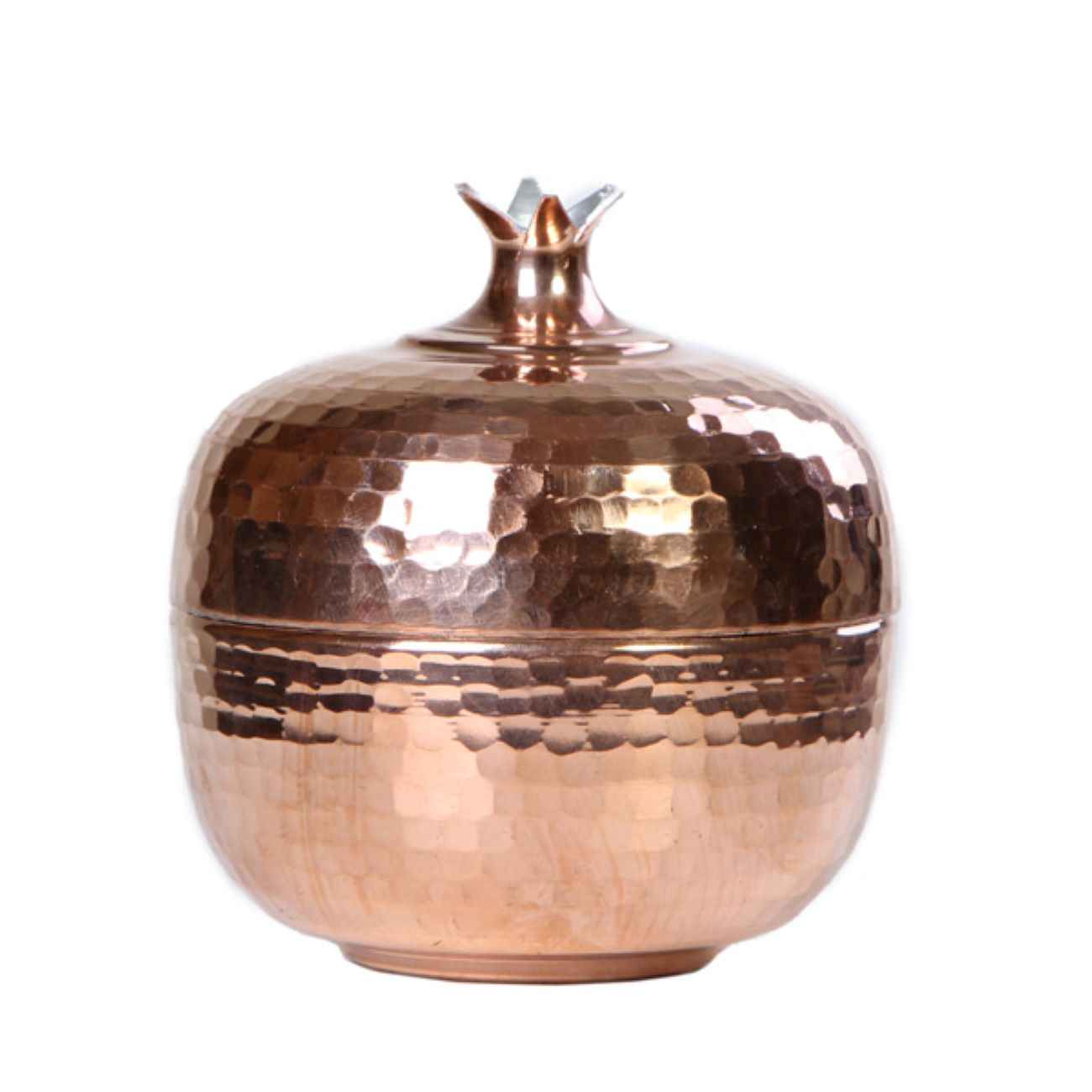 Handgefertigte persische Kupfer-Zuckerschale mit Deckel - Gehämmertes Granatapfeldesign